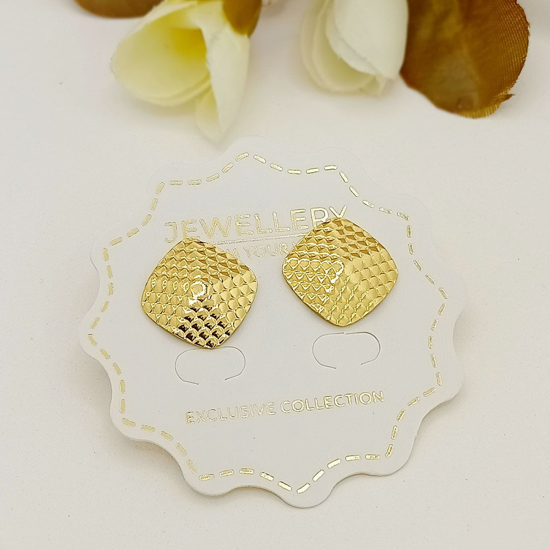Gold Textured Square Stud Earrings