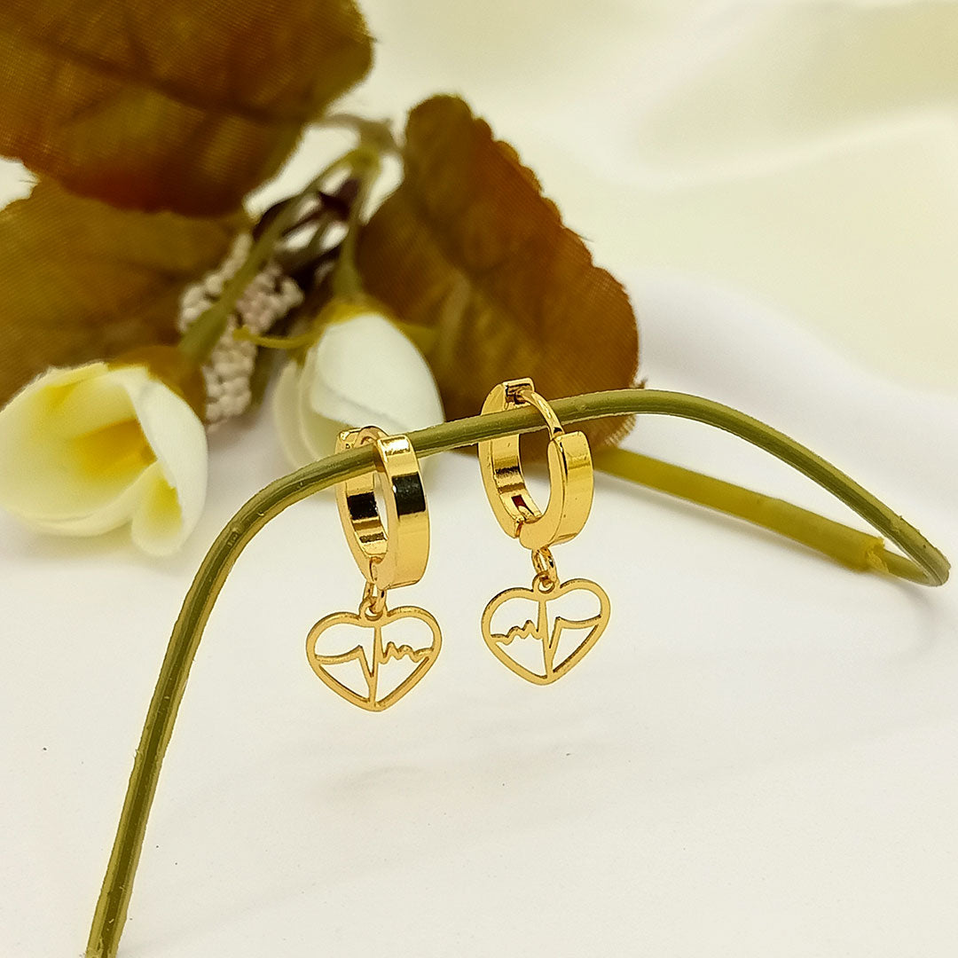 Gold Heartbeat Dangle Hoop Earrings