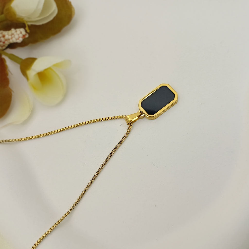 Black Enamel Rectangle Pendant Necklace