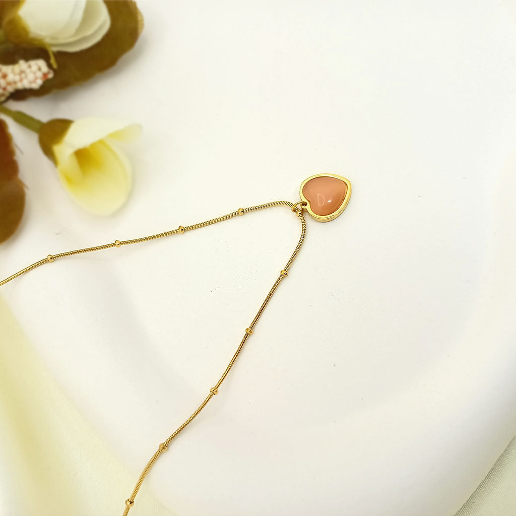 Peach Enamel Heart Pendant Necklace