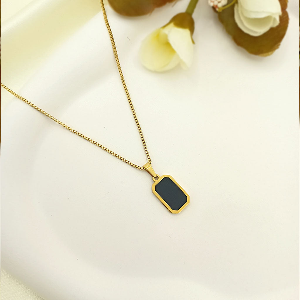 Black Enamel Rectangle Pendant Necklace