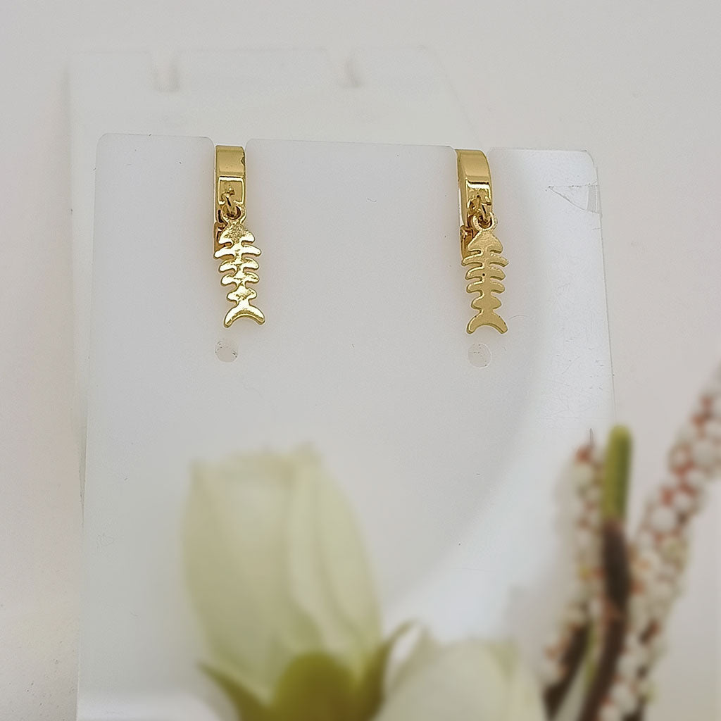 Fishbone Charm Hoop Earrings.