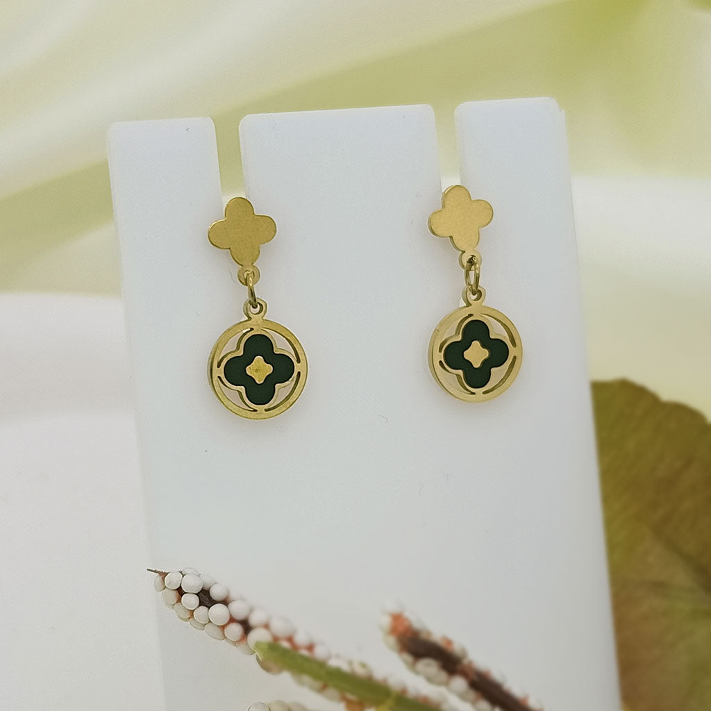 Black Enamel Clover Drop Earrings