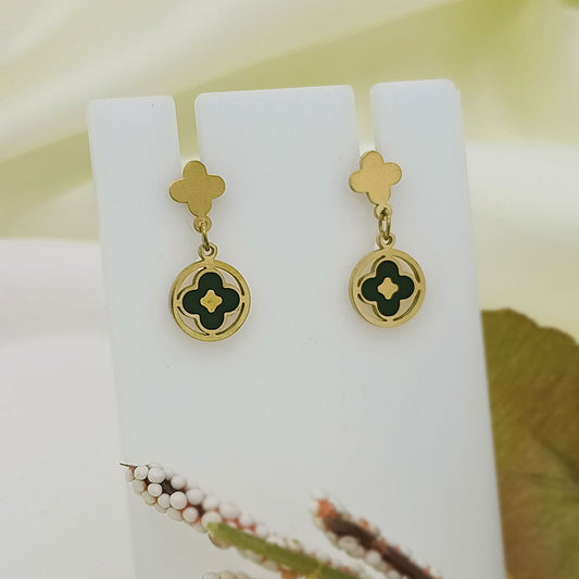 Black Enamel Clover Drop Earrings