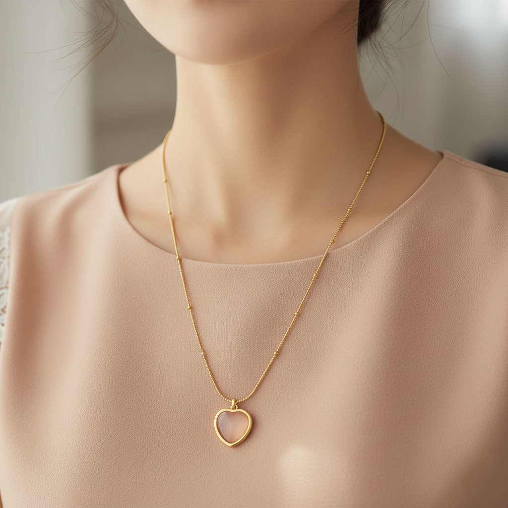 Peach Enamel Heart Pendant Necklace