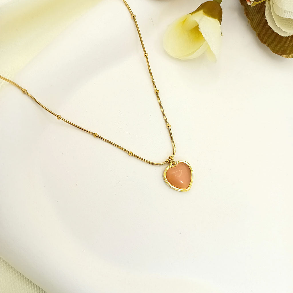 Peach Enamel Heart Pendant Necklace