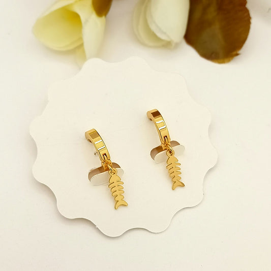 Fishbone Charm Hoop Earrings.