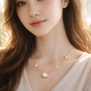 floral clover charm anti tarnish gold necklace