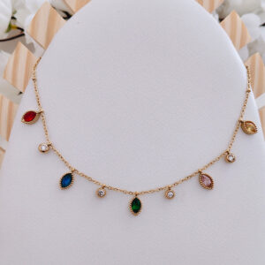 multi color marquise charm station necklace