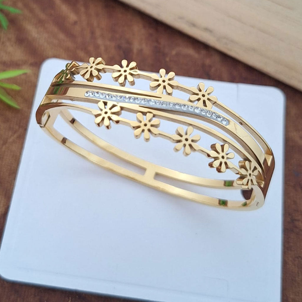 floral crystal layered anti tarnish gold bangle floral crystal layered anti tarnish gold bangle