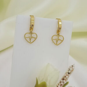 gold heartbeat dangle hoop earrings