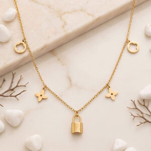 lock charm floral anti tarnish gold necklace
