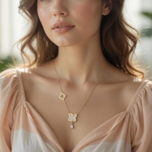 clover crystal drop pendant necklace