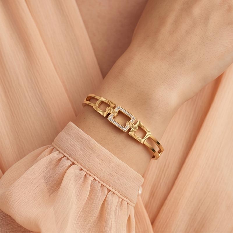 geometric crystal link anti tarnish gold bangle geometric crystal link anti tarnish gold bangle