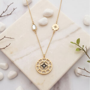 floral medallion anti tarnish gold necklace