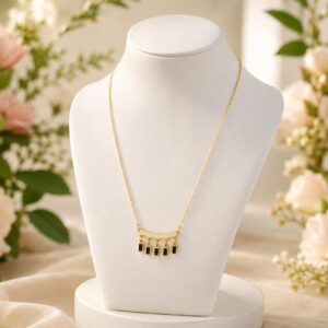 black enamel bar fringe anti tarnish gold necklace