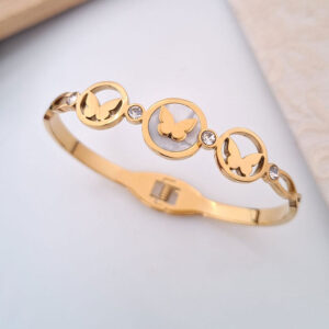 butterfly medallion crystal anti tarnish gold bangle