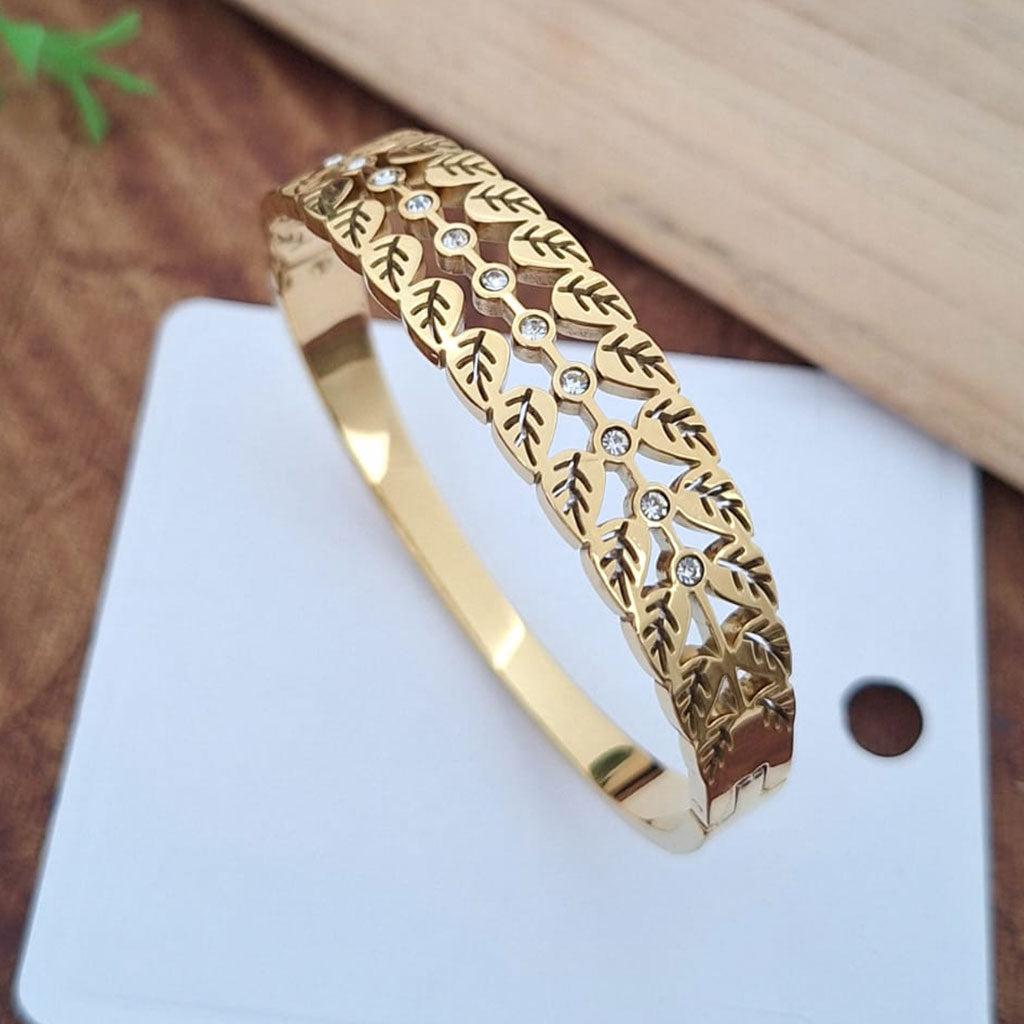 leaf lattice crystal anti tarnish gold bangle leaf lattice crystal anti tarnish gold bangle