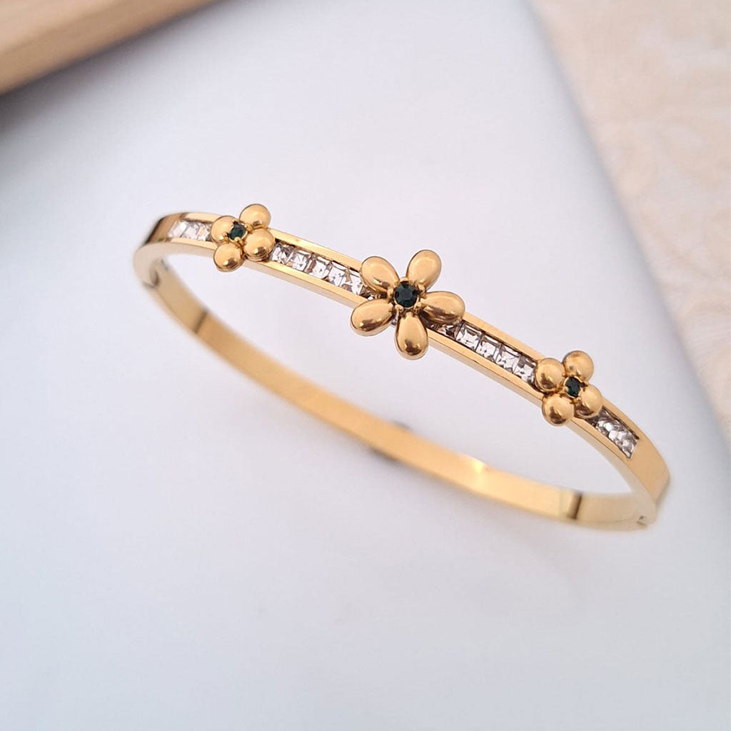 floral crystal accent anti tarnish gold bangle floral crystal accent anti tarnish gold bangle