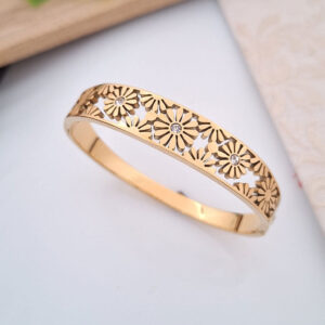 floral cutwork crystal anti tarnish gold bangle