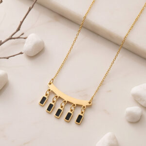 black enamel bar fringe anti tarnish gold necklace