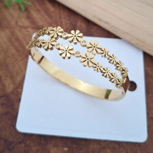dual floral crystal vine anti tarnish gold bangle