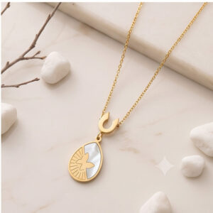 butterfly pearl teardrop anti tarnish gold necklace