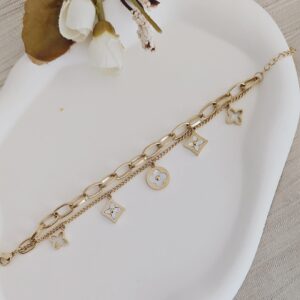 floral charm layered chain bracelet