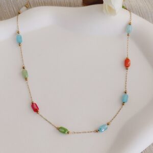 multi color stone chain necklace