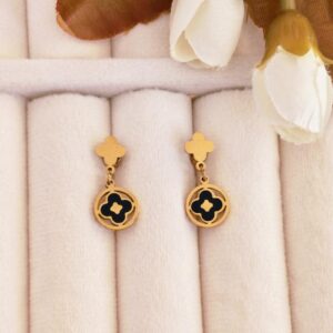 black enamel clover drop earrings