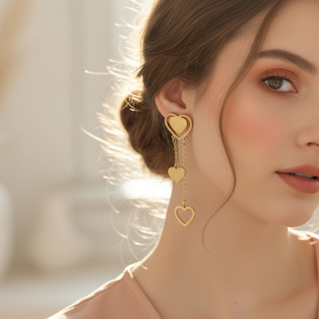 triple heart dangle earrings triple heart dangle earrings