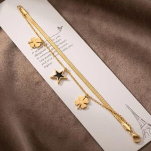 layered lucky clover & star charm bracelet