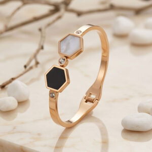 black & pearl hexagon openable bangle